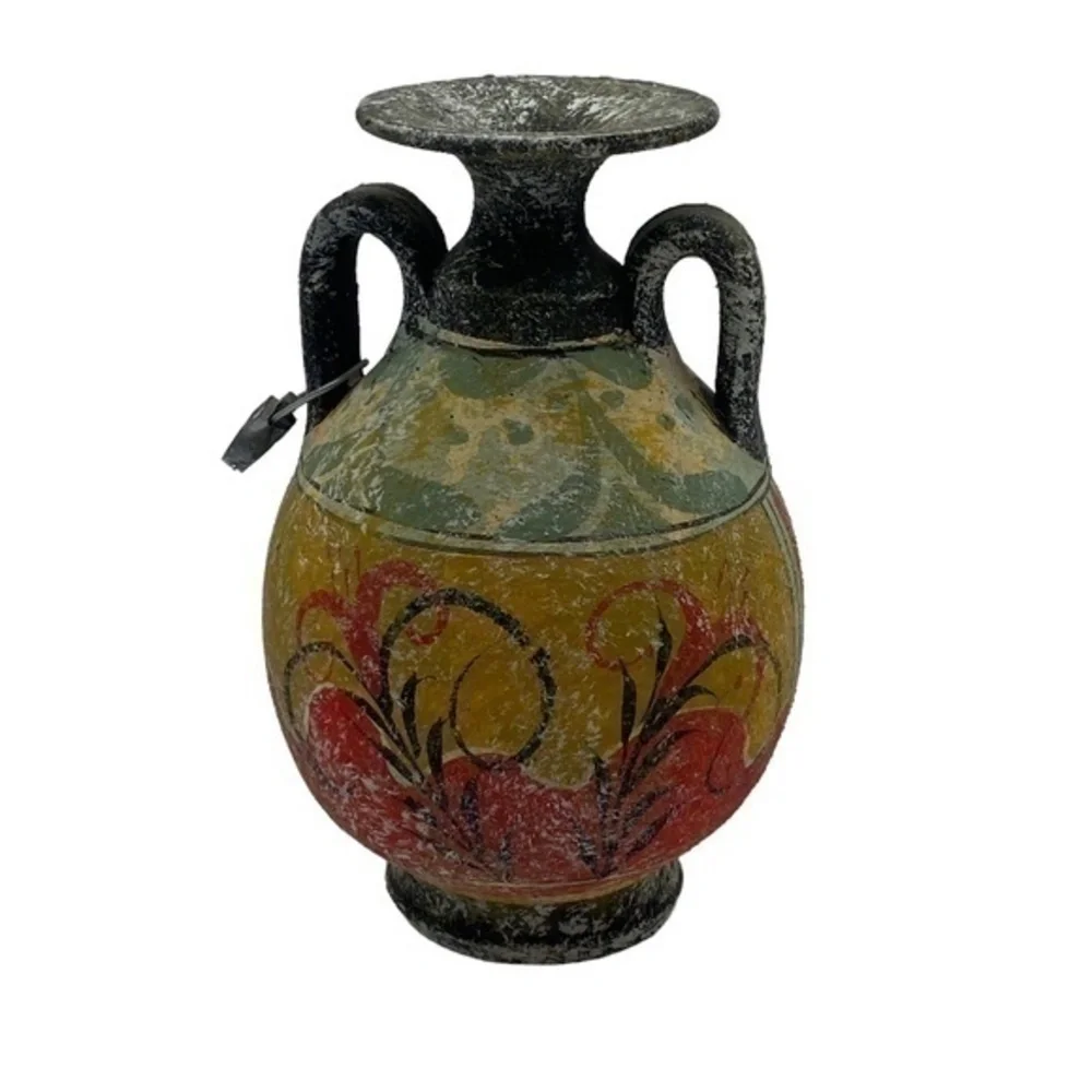 Vintage Greek 2 Side Handmade Greek Minoan Amphora Akrotiri Boxer Vase